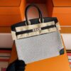 H Factory Bags Birkin Canvas & Swift Leather Black 01 Silver Hardware 25cm Full Handmade