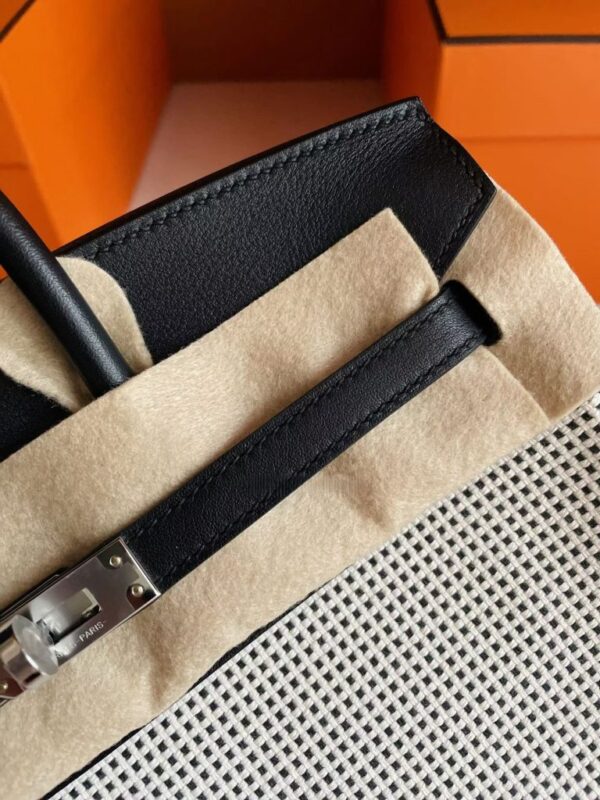 H Factory Bags Birkin Canvas & Swift Leather Black 01 Silver Hardware 25cm Full Handmade