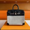 H Factory Bags Birkin Canvas & Swift Leather Black 01 Silver Hardware 25cm Full Handmade