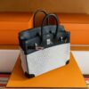 H Factory Bags Birkin Canvas & Swift Leather Black 01 Silver Hardware 25cm Full Handmade