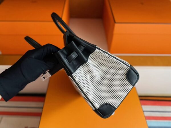 H Factory Bags Birkin Canvas & Swift Leather Black 01 Silver Hardware 25cm Full Handmade