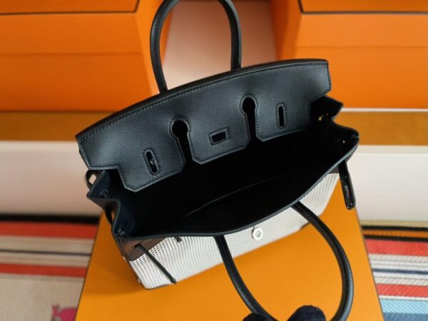 H Factory Bags Birkin Canvas & Swift Leather Black 01 Silver Hardware 25cm Full Handmade