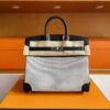 H Factory Bags Birkin Canvas & Swift Leather Black 02 Silver Hardware 25cm Full Handmade