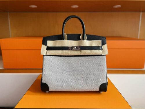 mmexport1761356907635-1024x780-1 H Factory Bags Birkin Canvas & Swift Leather Black 02 Silver Hardware 25cm Full Handmade