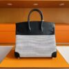 H Factory Bags Birkin Canvas & Swift Leather Black 02 Silver Hardware 25cm Full Handmade