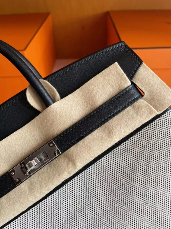H Factory Bags Birkin Canvas & Swift Leather Black 02 Silver Hardware 25cm Full Handmade