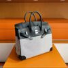 H Factory Bags Birkin Canvas & Swift Leather Black 02 Silver Hardware 25cm Full Handmade