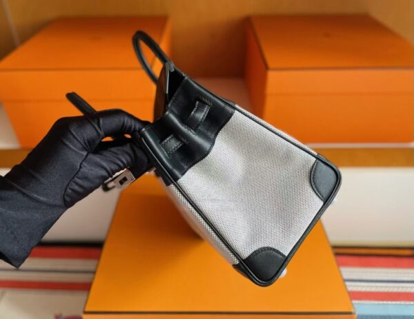 H Factory Bags Birkin Canvas & Swift Leather Black 02 Silver Hardware 25cm Full Handmade