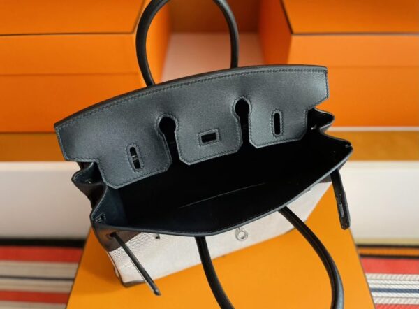 H Factory Bags Birkin Canvas & Swift Leather Black 02 Silver Hardware 25cm Full Handmade
