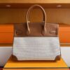 H Factory Bags Birkin Canvas & Swift Leather Golden Brown Silver Hardware 30cm Full Handmade