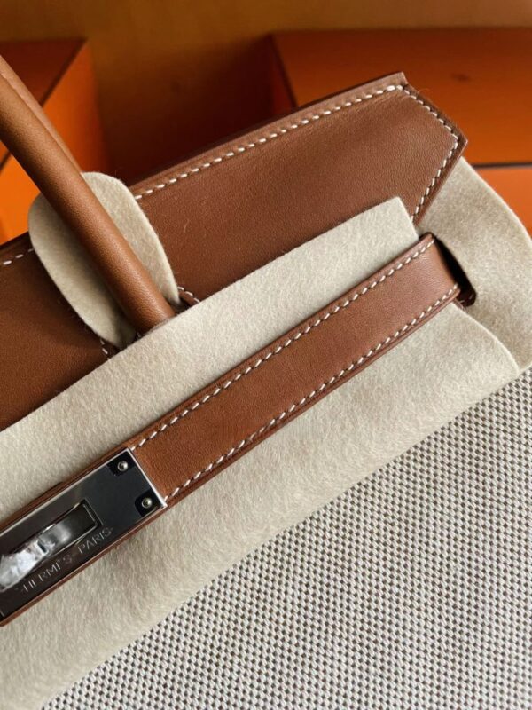 H Factory Bags Birkin Canvas & Swift Leather Golden Brown Silver Hardware 30cm Full Handmade