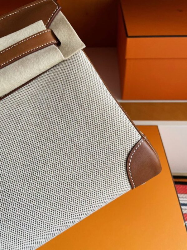 H Factory Bags Birkin Canvas & Swift Leather Golden Brown Silver Hardware 30cm Full Handmade