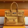 H Factory Bags Birkin Cargo Canvas & Swift Leather Khaki Yellow Silver Hardware 35cm Full Handmade