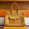 H Factory Bags Birkin Cargo Canvas & Swift Leather Khaki Yellow Silver Hardware 35cm Full Handmade