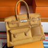 H Factory Bags Birkin Cargo Canvas & Swift Leather Khaki Yellow Silver Hardware 35cm Full Handmade