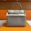 H Factory Bags Kelly Togo Leather Medium Grey Silver Hardware 25cm Full Handmade