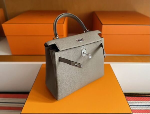 H Factory Bags Kelly Togo Leather Medium Grey Silver Hardware 25cm Full Handmade