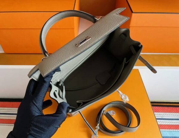 H Factory Bags Kelly Togo Leather Medium Grey Silver Hardware 25cm Full Handmade