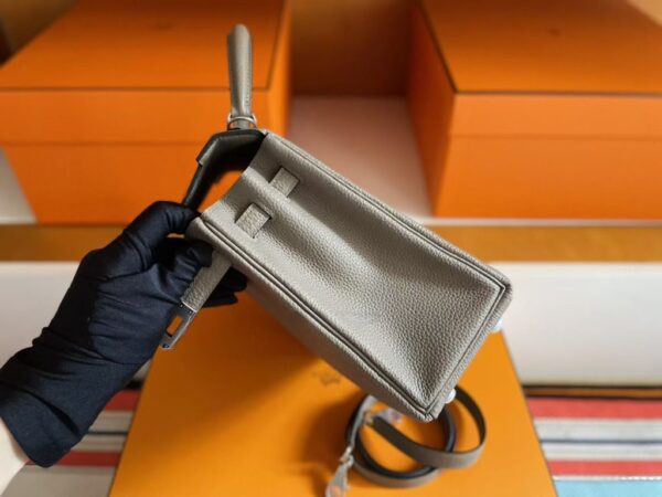 H Factory Bags Kelly Togo Leather Medium Grey Silver Hardware 25cm Full Handmade