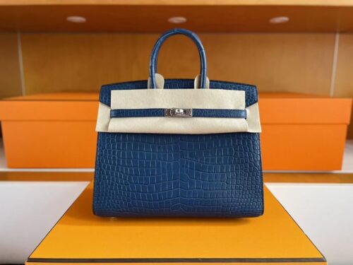 mmexport1761357281017-1024x768-1 H Factory Bags Birkin Shiny Alligator Crocodile Leather Deep Blue Silver Hardware 25cm Full Handmade