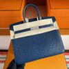 H Factory Bags Birkin Shiny Alligator Crocodile Leather Deep Blue Silver Hardware 25cm Full Handmade