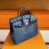H Factory Bags Birkin Shiny Alligator Crocodile Leather Deep Blue Silver Hardware 25cm Full Handmade
