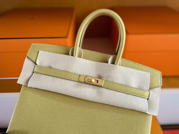 H Factory Bags Birkin Chever Leather Shiny Gold Gold Hardware 25cm Full Handmade