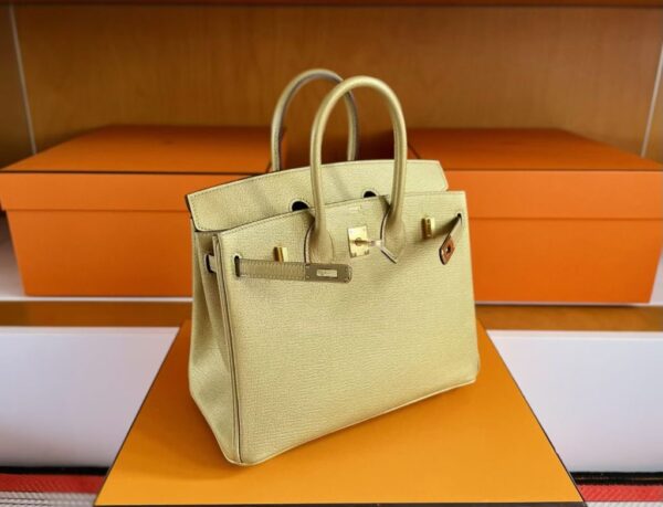 H Factory Bags Birkin Chever Leather Shiny Gold Gold Hardware 25cm Full Handmade
