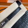H Factory Bags Mini Kelly Pochette Matte Alligator Crocodile Black Silver Hardware 22cm Full Handmade