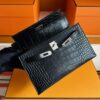 H Factory Bags Mini Kelly Pochette Matte Alligator Crocodile Black Silver Hardware 22cm Full Handmade
