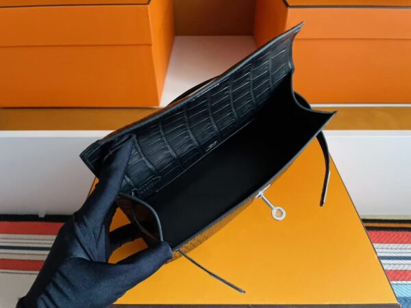 H Factory Bags Mini Kelly Pochette Matte Alligator Crocodile Black Silver Hardware 22cm Full Handmade