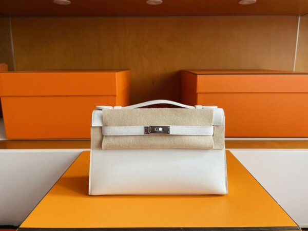 H Factory Bags Mini Kelly Pochette Swift Leather Cream White Silver Hardware 22cm Full Handmade