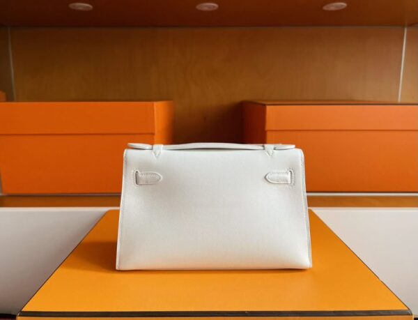 H Factory Bags Mini Kelly Pochette Swift Leather Cream White Silver Hardware 22cm Full Handmade