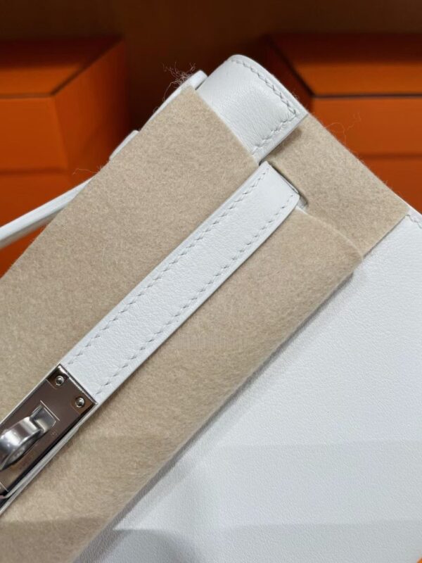 H Factory Bags Mini Kelly Pochette Swift Leather Cream White Silver Hardware 22cm Full Handmade