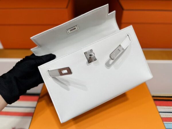 H Factory Bags Mini Kelly Pochette Swift Leather Cream White Silver Hardware 22cm Full Handmade