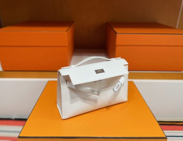 H Factory Bags Mini Kelly Pochette Swift Leather Cream White Silver Hardware 22cm Full Handmade