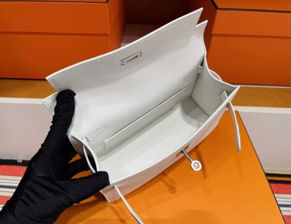 H Factory Bags Mini Kelly Pochette Swift Leather Cream White Silver Hardware 22cm Full Handmade