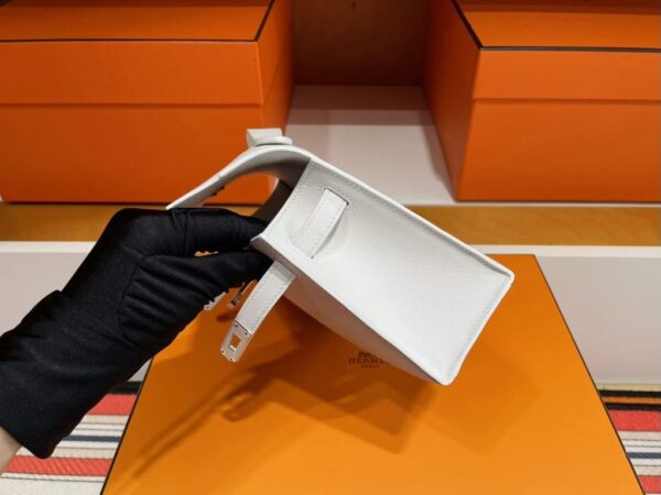 H Factory Bags Mini Kelly Pochette Swift Leather Cream White Silver Hardware 22cm Full Handmade