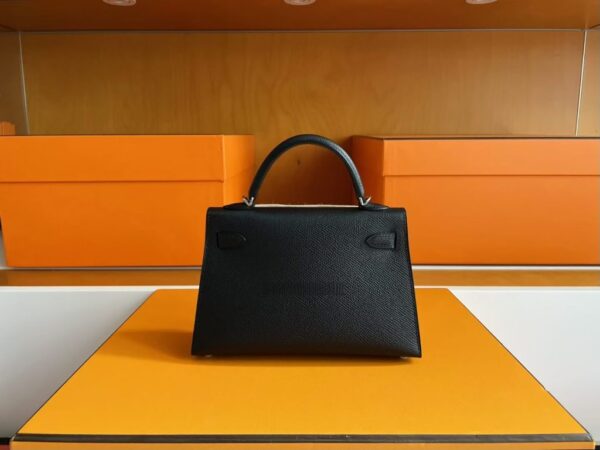 H Factory Bags Mini Kelly Epsom Leather CK89 Black Silver Hardware 19cm Full Handmade