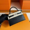 H Factory Bags Mini Kelly Epsom Leather CK89 Black Silver Hardware 19cm Full Handmade