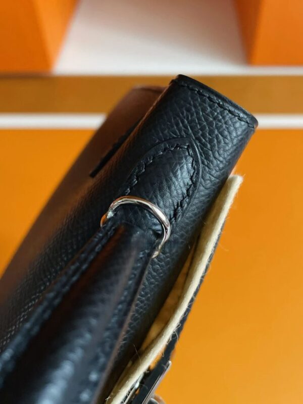 H Factory Bags Mini Kelly Epsom Leather CK89 Black Silver Hardware 19cm Full Handmade