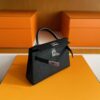 H Factory Bags Mini Kelly Epsom Leather CK89 Black Silver Hardware 19cm Full Handmade