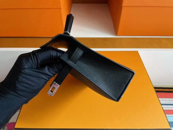 H Factory Bags Mini Kelly Epsom Leather CK89 Black Silver Hardware 19cm Full Handmade