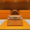 H Factory Bags Mini Kelly Chever Leather Deep Orange Silver Hardware 19cm Full Handmade