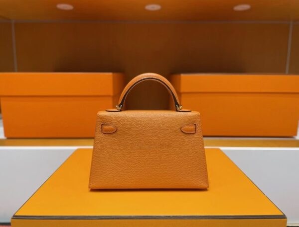 H Factory Bags Mini Kelly Chever Leather Deep Orange Silver Hardware 19cm Full Handmade