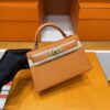 H Factory Bags Mini Kelly Chever Leather Deep Orange Silver Hardware 19cm Full Handmade