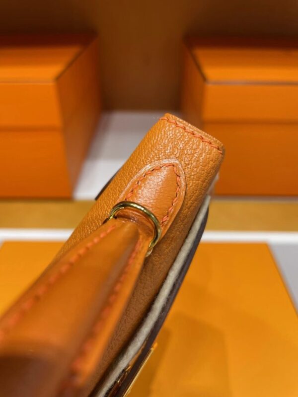 H Factory Bags Mini Kelly Chever Leather Deep Orange Silver Hardware 19cm Full Handmade