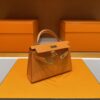 H Factory Bags Mini Kelly Chever Leather Deep Orange Silver Hardware 19cm Full Handmade