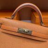H Factory Bags Mini Kelly Chever Leather Deep Orange Silver Hardware 19cm Full Handmade