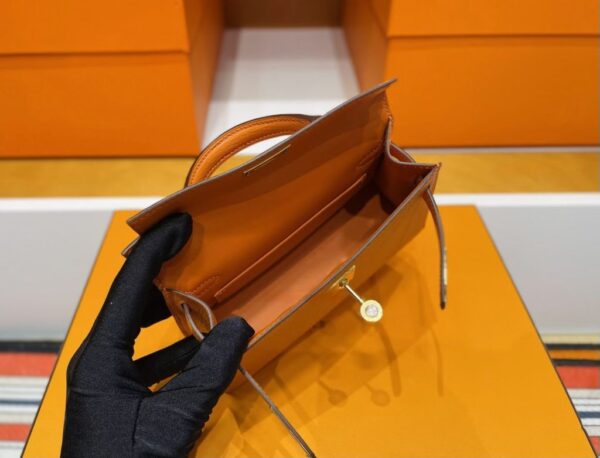 H Factory Bags Mini Kelly Chever Leather Deep Orange Silver Hardware 19cm Full Handmade